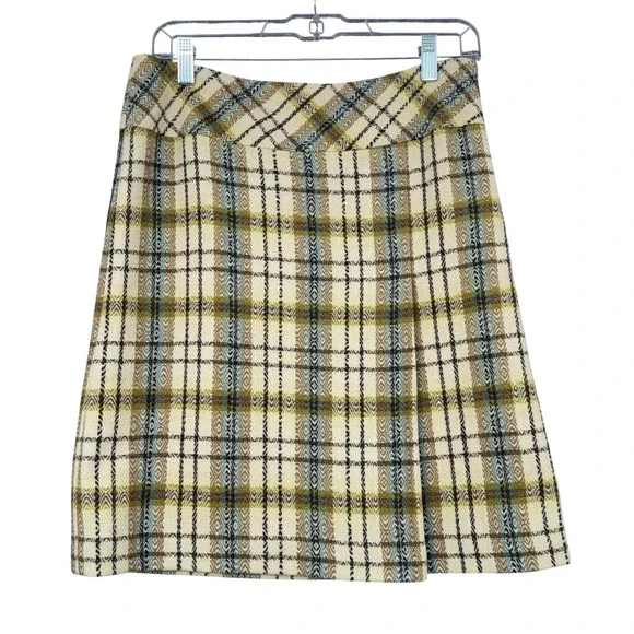 Ann Taylor Loft Petites Wool Blend Plaid Mini Skirt Green Blue Cream Size 6P - Picture 1 of 6